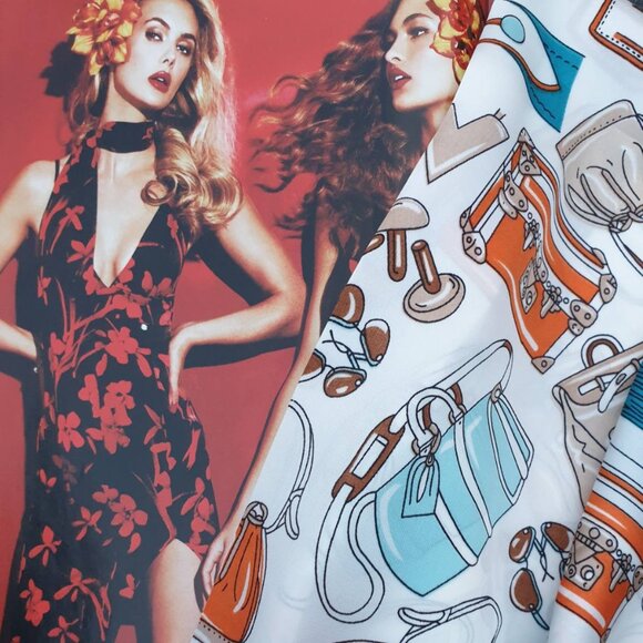 Fashion Square Scarf Orange Blue Color Handbag Shawl Women Formal Wrap Accessory - Picture 3 of 3